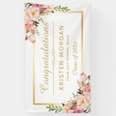 Elegante Chic Floral Gold Frame Graduation Party Banner (Vertikal)