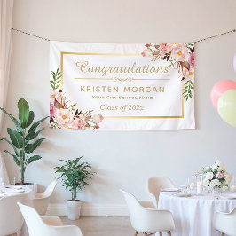 Elegante Chic Floral Gold Frame Graduation Party Banner