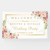 Elegante Chic Floral Gold Frame Wedding Party Banner (Horizontal)