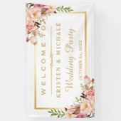 Elegante Chic Floral Gold Frame Wedding Party Banner (Vertikal)
