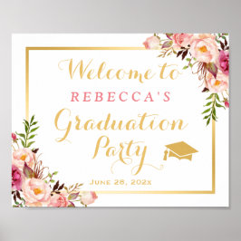 Elegante Chic Floral Graduation Party-Zeichen Poster