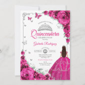 Elegante Chic Fuchsia Pink Roses Floral Quinceaner Einladung (Vorderseite)