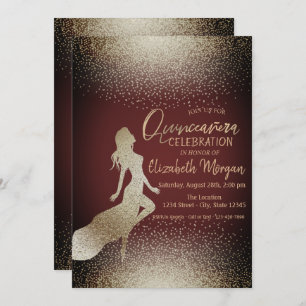 Elegante Chic Girl Silhouette, Confetti Quinceñera Einladung