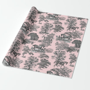 Elegante Chic Girly Black Pink Horse Toile Geschenkpapier