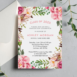 Elegante Chic Girly Floral Graduation Party Einladung