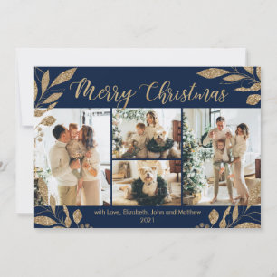 Elegante Chic Gold Blätter 4 Foto Weihnachtskarte