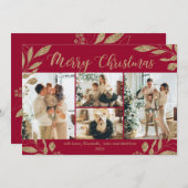 Elegante Chic Gold Blätter 4 Foto Weihnachtskarte (Vorne/Hinten)