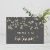 Elegante Chic Gold Blätter Bridesmaid Card Einladung (Stehend Vorderseite)