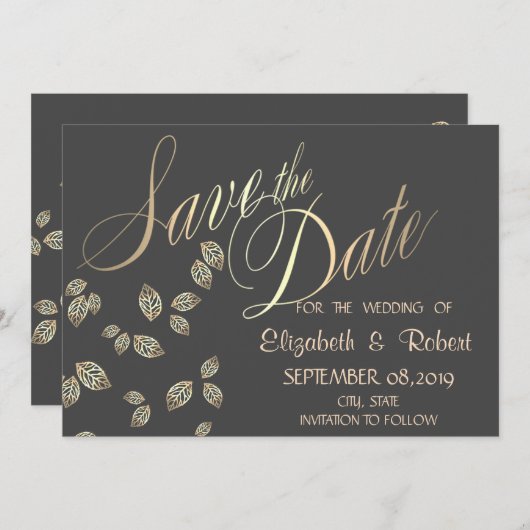 Elegante Chic Gold Blätter Save the Date (Vorne/Hinten)