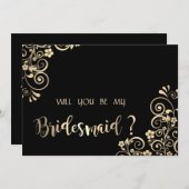 Elegante Chic Gold Blume Bridesmaid Card Einladung (Vorne/Hinten)