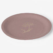 Elegante Chic Gold Blume & Dusty Rose Wedding Pappteller (Schrägansicht)