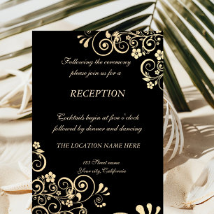 Elegante Chic Gold Blume Hochzeitsempfang Einladung