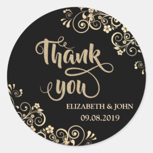 Elegante Chic Gold Blume Hochzeitsticker Runder Aufkleber
