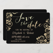 Elegante Chic Gold Blume Save the Date (Vorne/Hinten)