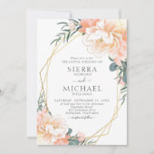 Elegante Chic Gold Blush Peach Cream Floral Weddin Einladung (Vorderseite)