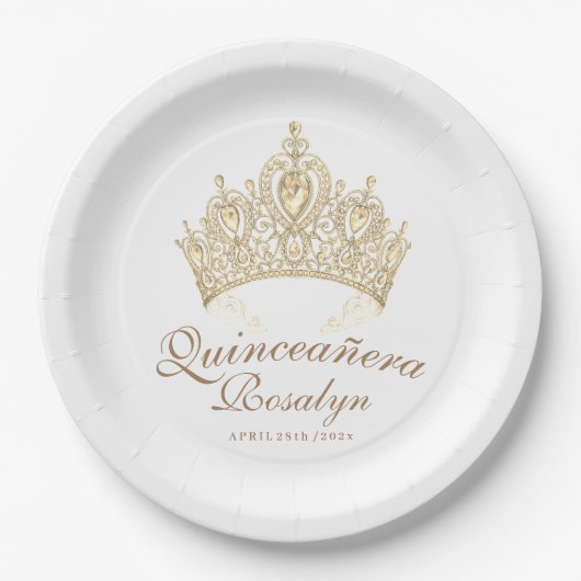 Elegante Chic Gold Crown Princess Pappteller (Vorderseite)