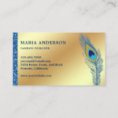 Elegante Chic Gold Foil Blue Indian Peacock Visitenkarte (Rückseite)
