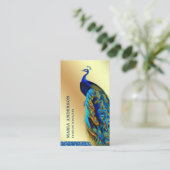 Elegante Chic Gold Foil Blue Indian Peacock Visitenkarte (Stehend Vorderseite)