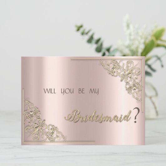 Elegante Chic Gold Frame Rose Gold Bridesmaid Card Einladung (Stehend Vorderseite)