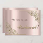 Elegante Chic Gold Frame Rose Gold Bridesmaid Card Einladung (Vorne/Hinten)
