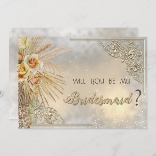 Elegante Chic Gold Hearts Boho Blume Einladung (Vorne/Hinten)