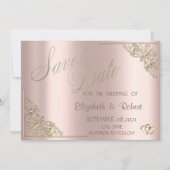 Elegante Chic Gold Hearts, Frame Rose Gold Save The Date (Vorderseite)
