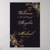Elegante Chic Gold Imitate Metal Floral Wedding Poster (Vorne)