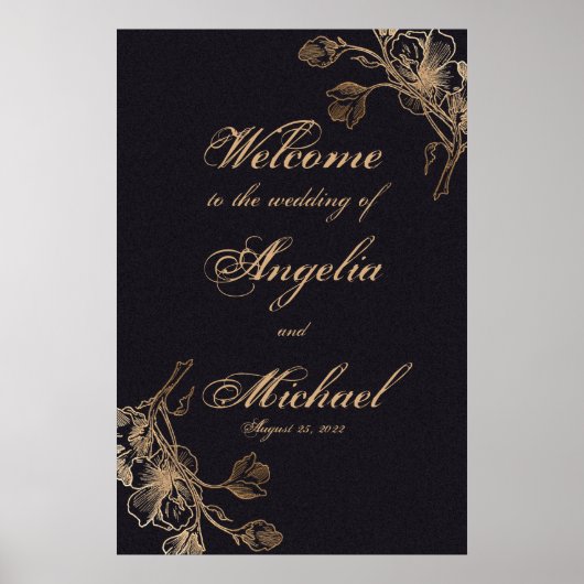 Elegante Chic Gold Imitate Metal Floral Wedding Poster (Vorne)