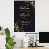 Elegante Chic Gold Imitate Metal Floral Wedding Poster (Heimbüro)