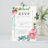 Elegante Chic Gold Pink Floral Wedding RSVP Karte (Stehend Vorderseite)