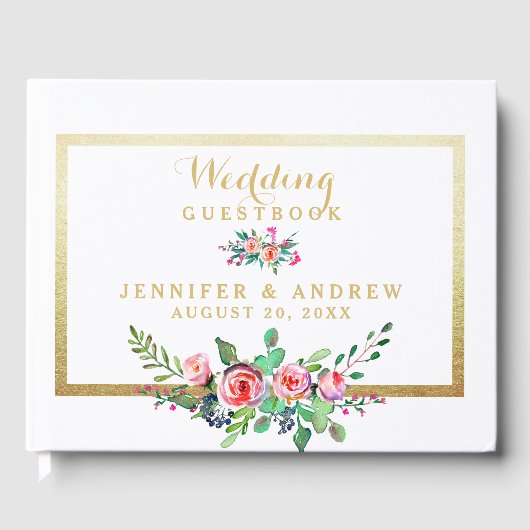 Elegante Chic Gold Pink Personalisierte Hochzeit Gästebuch (Vorderseite)