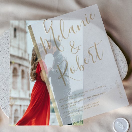 Elegante Chic Gold Stripe Script Hochzeit Pergament Einladungen