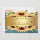 Elegante Chic Gold Sunflowers Bridesmaid Card Einladung (Vorderseite)
