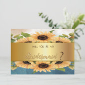 Elegante Chic Gold Sunflowers Bridesmaid Card Einladung (Stehend Vorderseite)