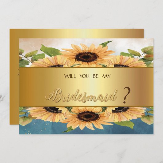 Elegante Chic Gold Sunflowers Bridesmaid Card Einladung (Vorne/Hinten)