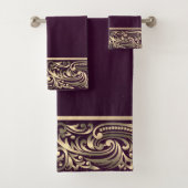 Elegante Chic Gold Wirbel Burgundy Badhandtuch Set (Insitu)