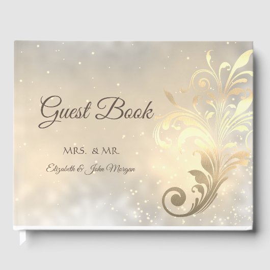 Elegante Chic Gold Wirbel Hochzeit Gästebuch (Vorderseite)