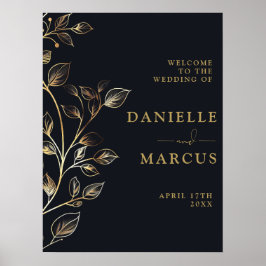 Elegante Chic Golden Floral Wedding Welcome Sign Poster