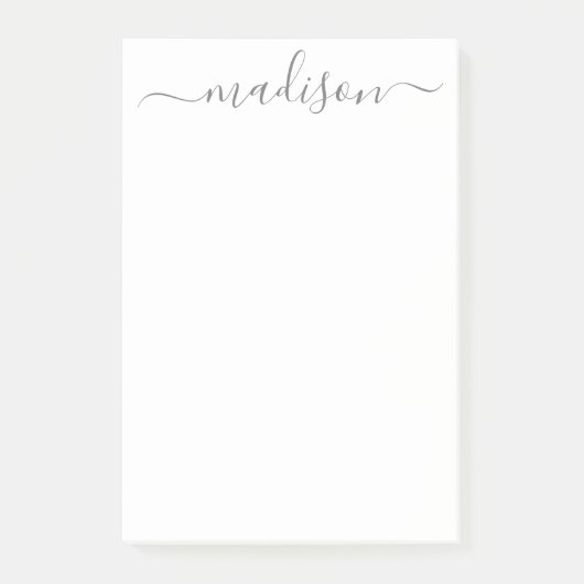Elegante chic Gray Calligraphy Script Name Teacher Post-it Klebezettel (Vorderseite)