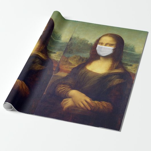 Elegante Chic Green Mona Lisa Covid 19 Gemälde Geschenkpapier (Ungerollt)