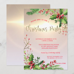 Elegante Chic Holly Beeren Firmenweihnachtsfeier Einladung