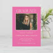 Elegante Chic Hot Pink Two Foto Graduation Party Einladung (Stehend Vorderseite)