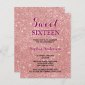 Elegante Chic Imitate Glitzer Rose Gold Geburtstag Einladung (Vorne/Hinten)