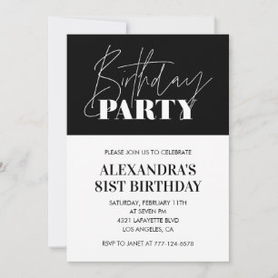 Elegante Chic Lettering Schwarz-weiß 81. Geburtsta Einladung