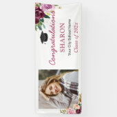 Elegante Chic Lila Floral Foto Graduation Party Banner (Vertikal)