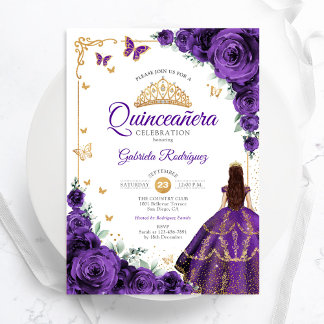 Elegante Chic Lila Rose Gold Quinceanera Einladung