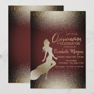 Elegante Chic Mädchen-Silhouette, Konfetti Quincea Einladung