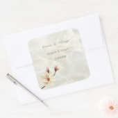 Elegante Chic Magnolia, Marmorhochzeit Quadratischer Aufkleber (Umschlag)