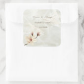 Elegante Chic Magnolia, Marmorhochzeit Quadratischer Aufkleber (Tasche)