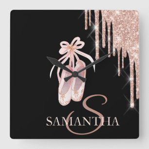 Elegante Chic Masque Rose Gold Glitzer Tropfen  Quadratische Wanduhr